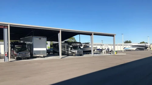 RVs, trailers, and boats under covered storage